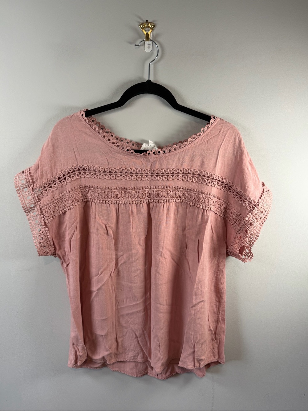 Perch by Blu Pepper Women’s Short Sleeve Crochet Trim Top Dusty Rose Size 1X